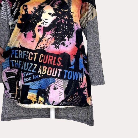Sweet Rain Novelty Graphic Knit Top Blouse High Low Gray S bv - Picture 3 of 8